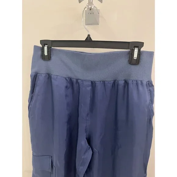NWOT CINQ À SEPT Giles Cupro Crop Cargo Joggers Blue Thunderstorm Sz SMALL - Picture 6 of 12